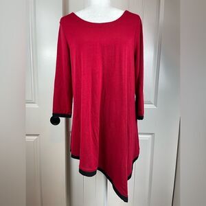 RED, Long Sleeve Tunic With Black Trim